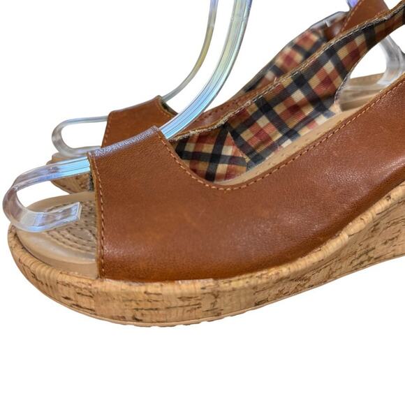 Crocs A-Leigh Leather Brown Cork Wedge Slingback Open Toe Sandals Shoes sz 7 - Picture 8 of 16